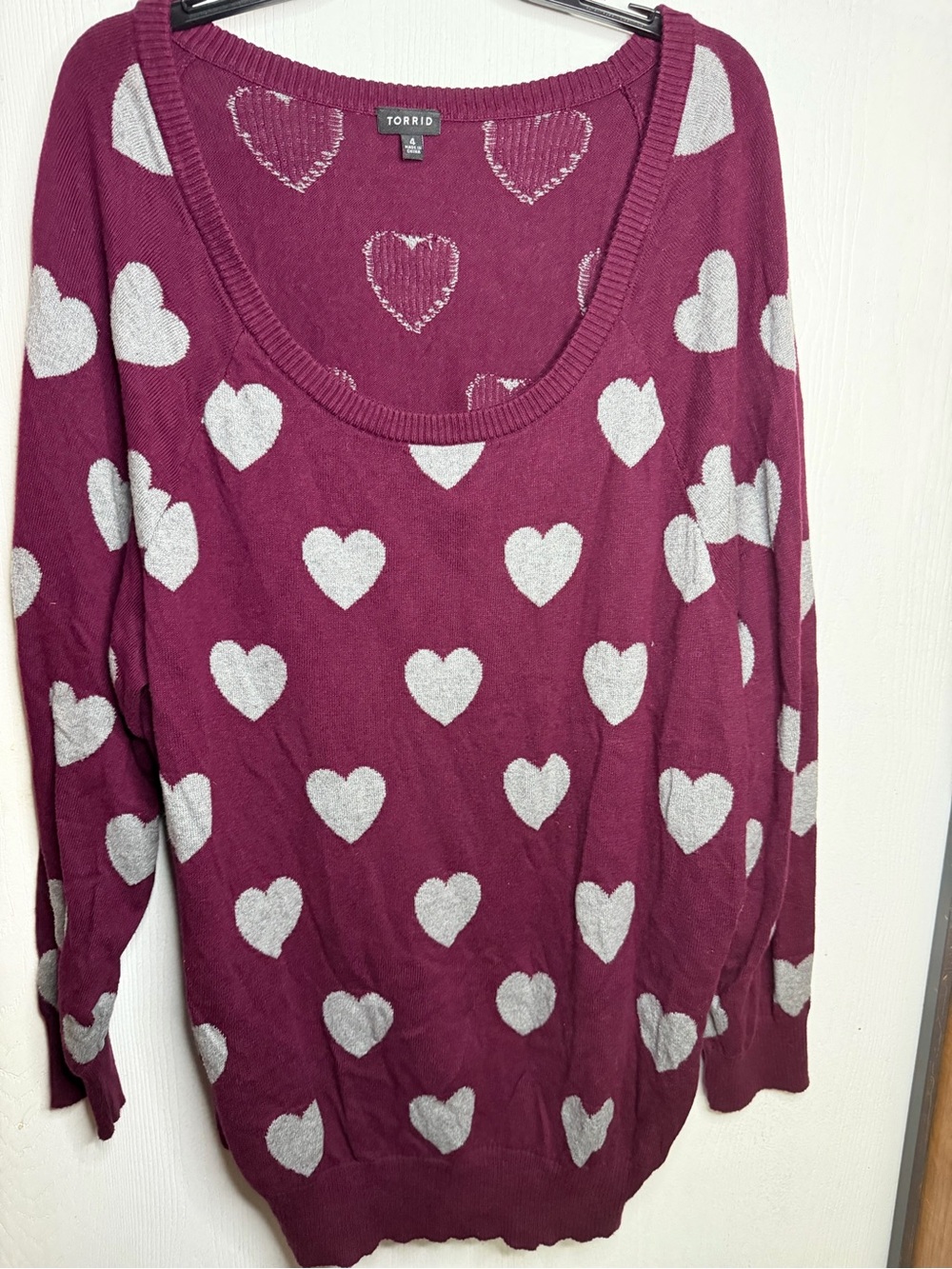 torrid Plum Scoop-Neck Sweater with Silver Hearts